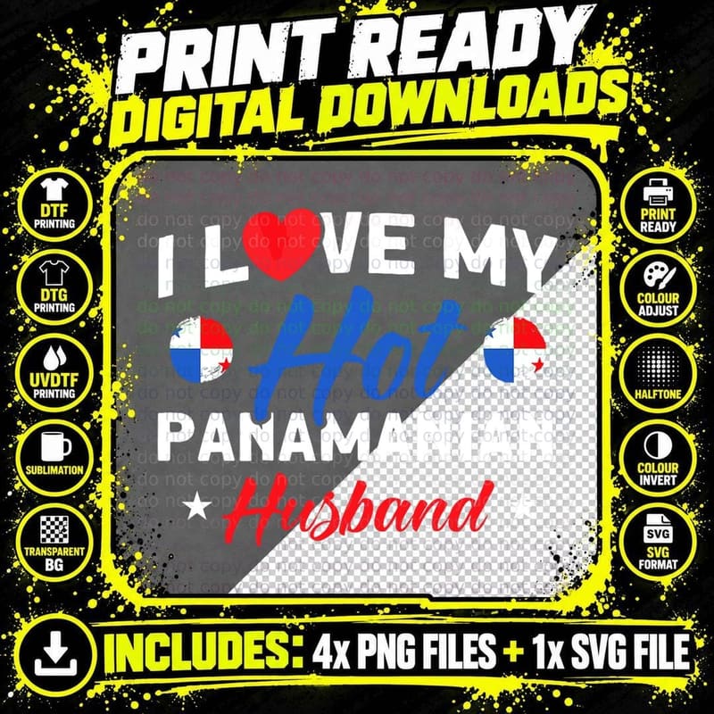 Hot Panamanian Husband Panama Pride Heritage Flag T-Shirt Png SVG Digital Bundle