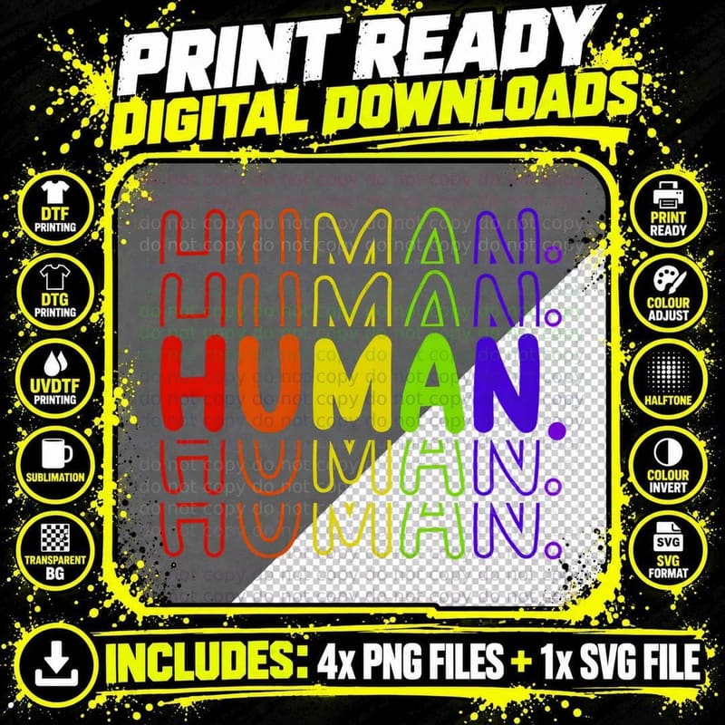 Human Stacked Gradient Pride Equality LGBTQ+ Affirmation Png SVG Digital Bundle