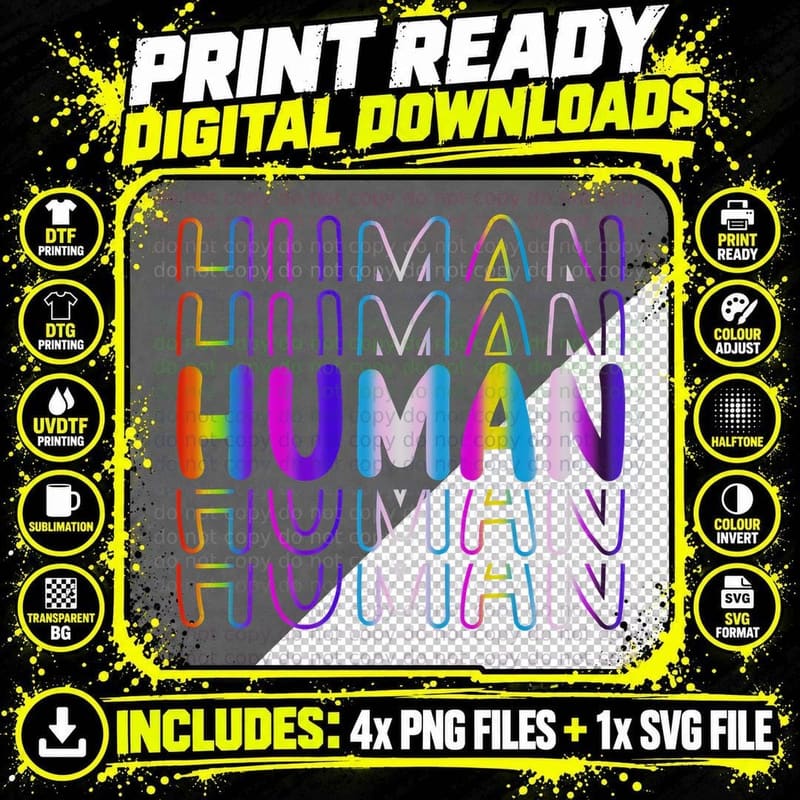 Human Vibrant Gradient Stacked LGBTQ+ Equality Rainbow Png SVG Digital Bundle