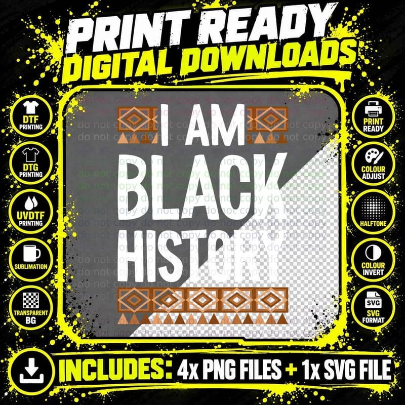 I Am Black History Month Melanin Pride Pan African Png SVG Digital Bundle