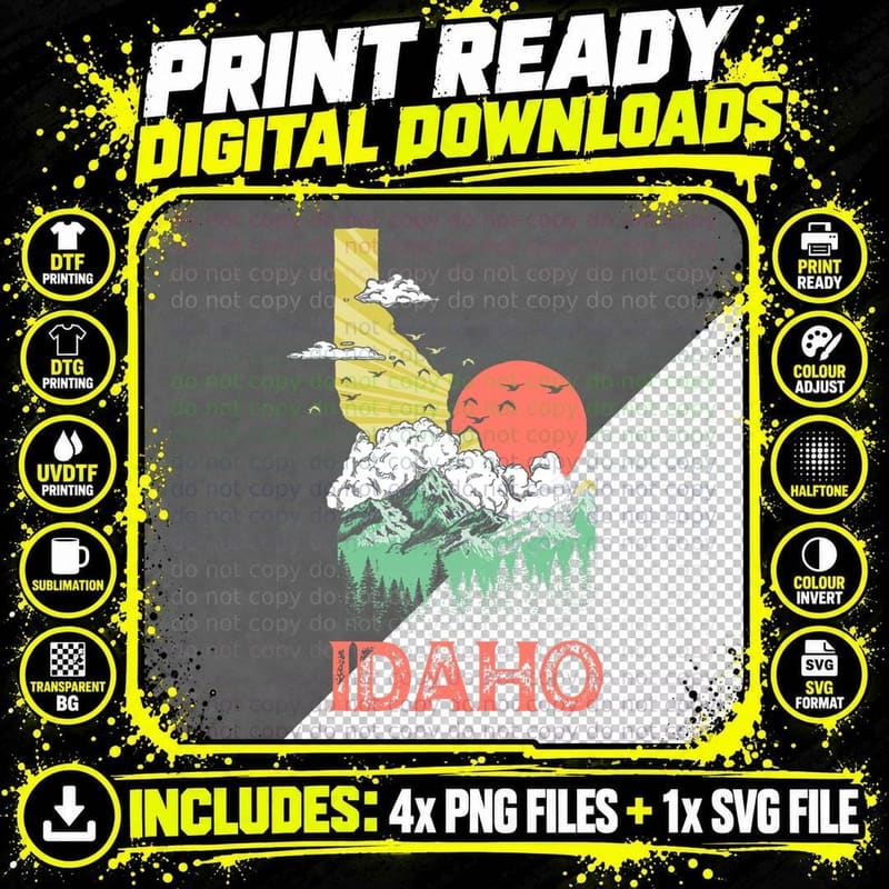 Idaho Outdoors, Nature & Mountains Vintage State Pride Png SVG Digital Bundle