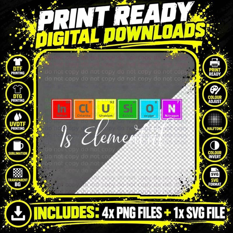 Inclusion Is Elemental LGBT Science Flag Gay Pride Ally Png SVG Digital Bundle