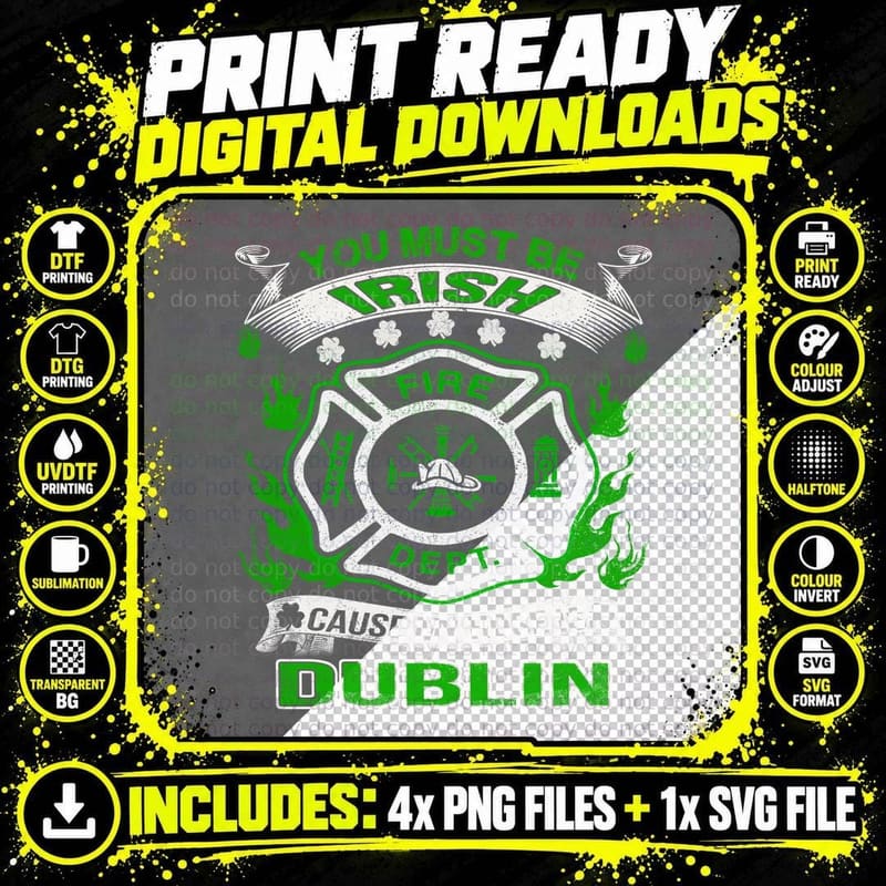 Irish Fire Department T-Shirt, St Patricks Day Theme Png SVG Digital Bundle