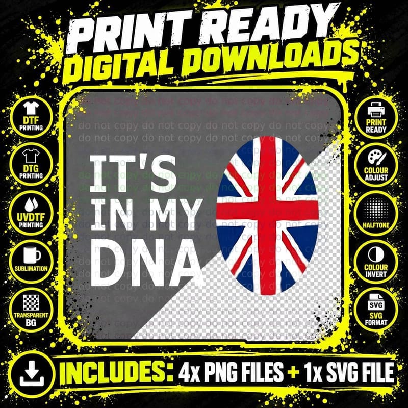 It's IN MY DNA Union Jack Flag Oval British Pride T-Shirt Png SVG Digital Bundle