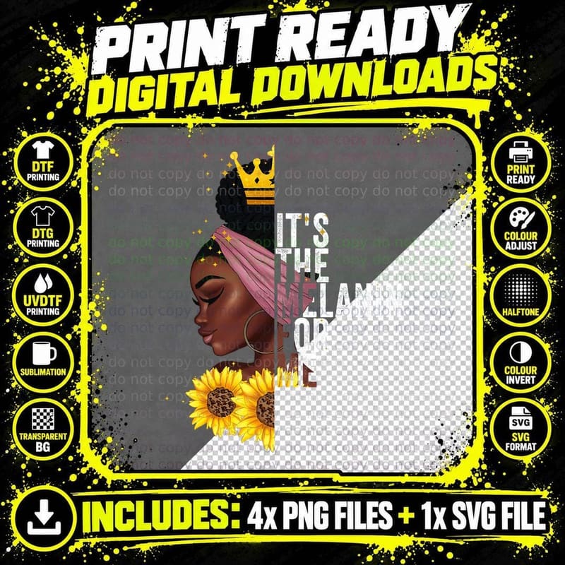It's the Melanin for Me Melanated Black History Month Png SVG Digital Bundle