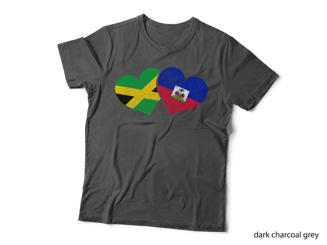 Jamaica & Haiti Hearts Pride Heritage Haitian Flag Jamaican T-Shirt