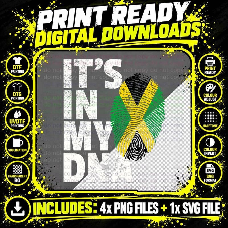 Jamaica Flag T Shirt Jamaican Pride DNA Men Women Kids Png SVG Digital Bundle