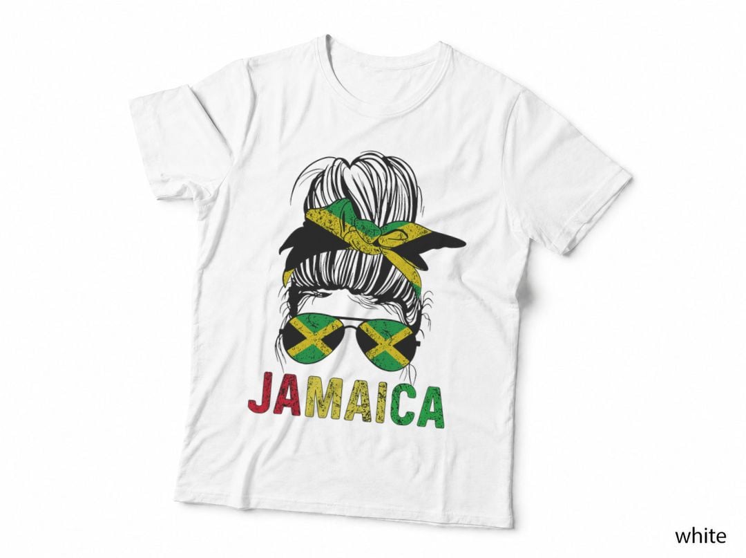 Jamaican Girl Messy Hair Flag Jamaica Pride Patriotic T-Shirt