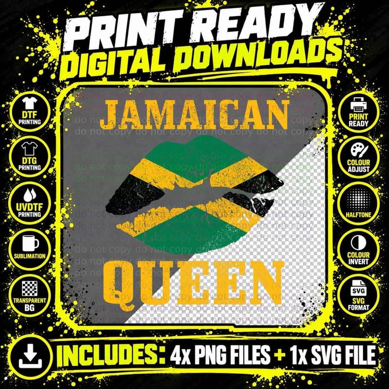 Jamaican Queen Jamaica Flag Pride Vintage Girls T-Shirt Png SVG Digital Bundle