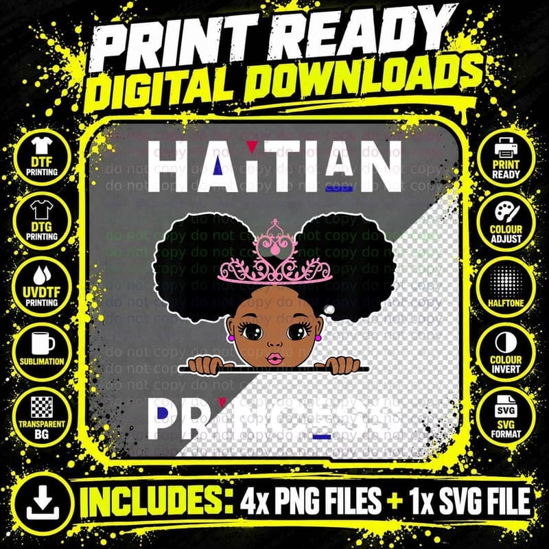 Kids Haitian Princess Girls Haitian Pride Caribbean Png SVG Digital Bundle