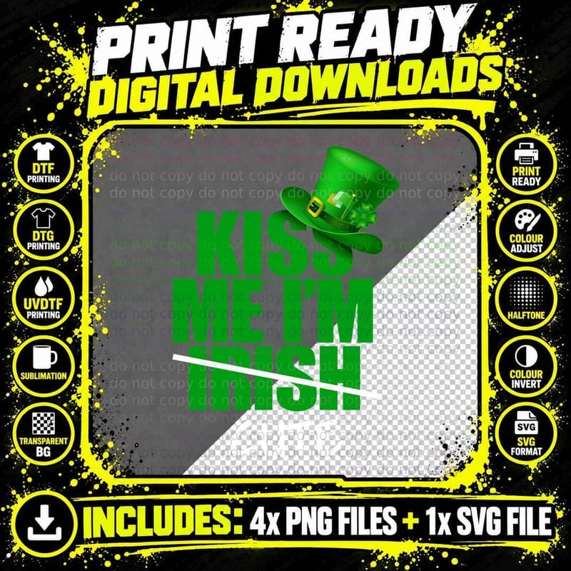 Kiss Me I'm Irish T-Shirt, St Patricks Day Apparel Png SVG Digital Bundle