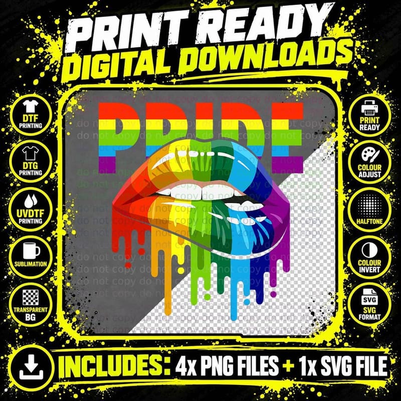 LGBT Rainbow Lips Gay Lesbian Trans Bi Pan Pride Month Png SVG Digital Bundle