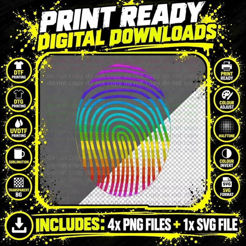 LGBTQ+ Pride Fingerprint Rainbow Gradient Stylized Png SVG Digital Bundle