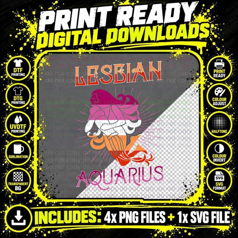 Lesbian Aquarius Zodiac Sign Birthday Horoscope Png SVG Digital Bundle