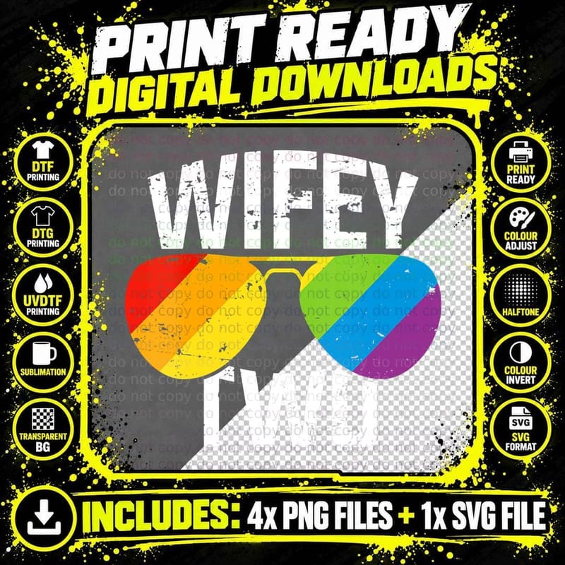 Lesbian Pride Wifey Two Bride Matching Couples Gift Png SVG Digital Bundle