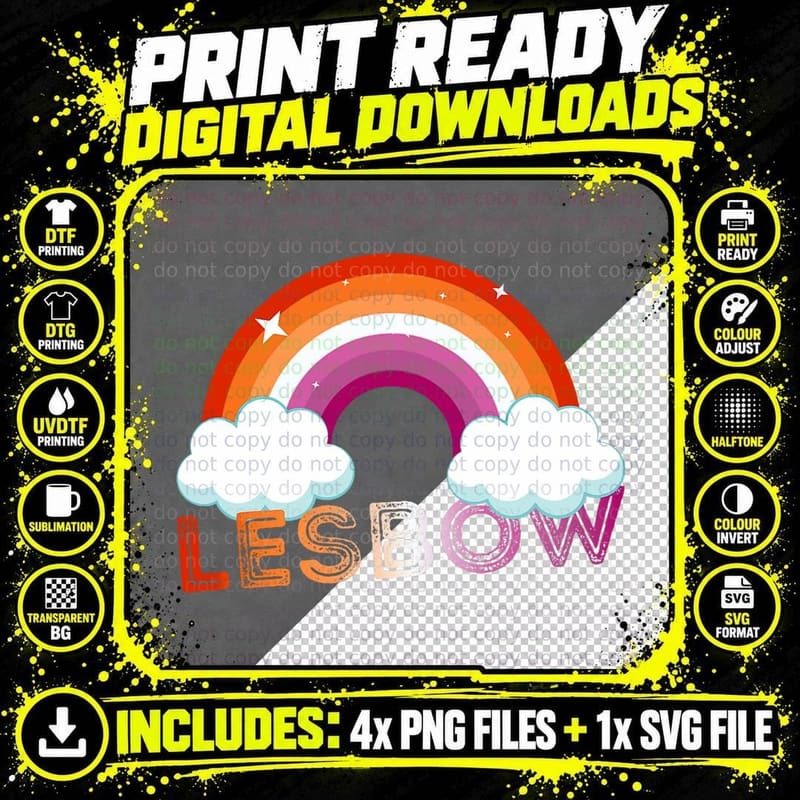 Lesbow Lesbian Pride Rainbow T-Shirt Png SVG Digital Bundle