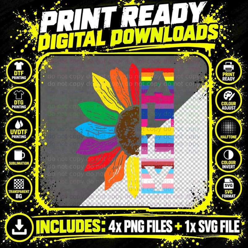 Lgbt Gay Ally Sunflower Rainbow Pride Flag Men Women Png SVG Digital Bundle