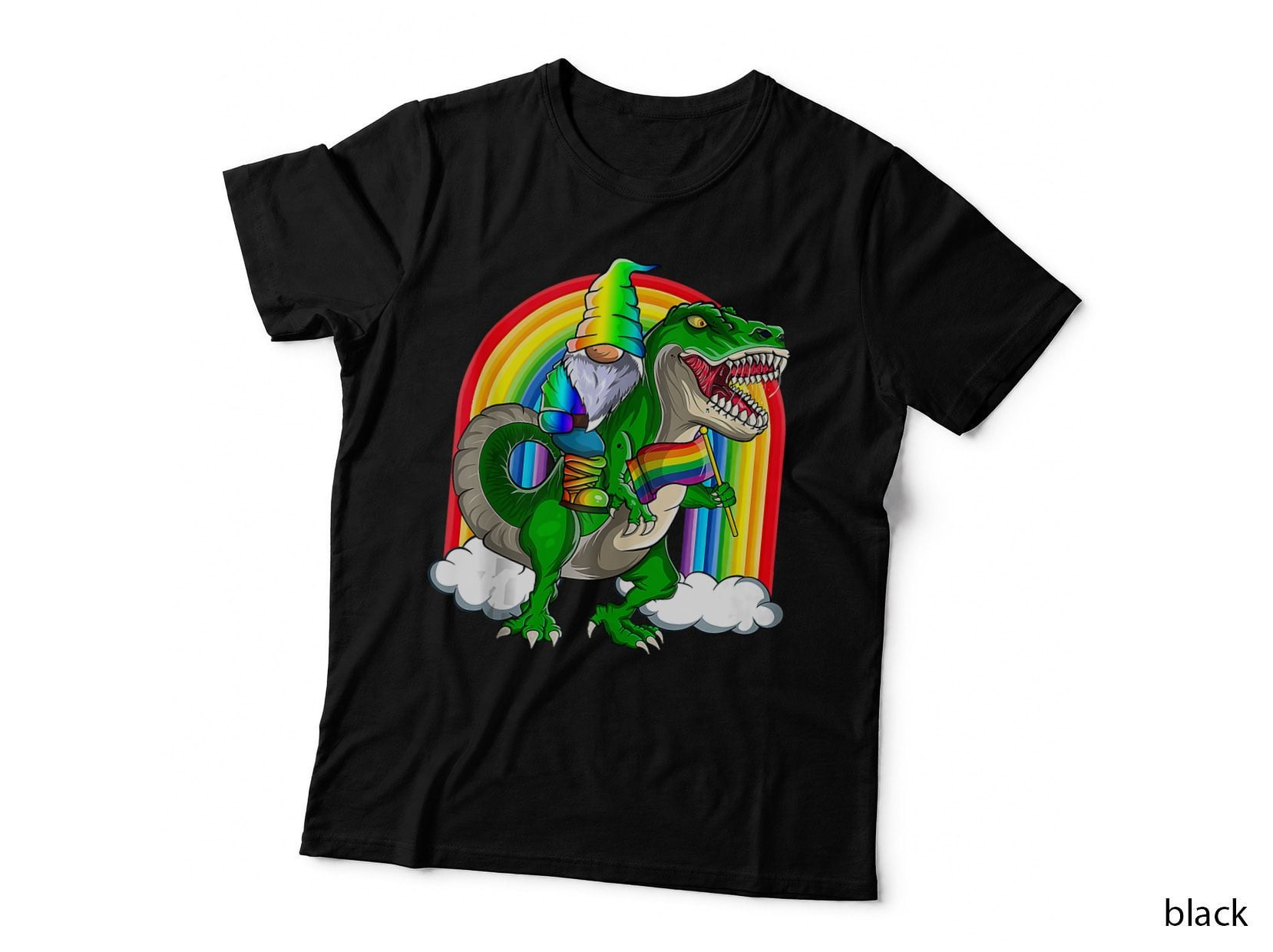 Lgbt T Rex Gnome Rainbow Flag, Lgbt Gnome Gay Pride Flag T-Shirt