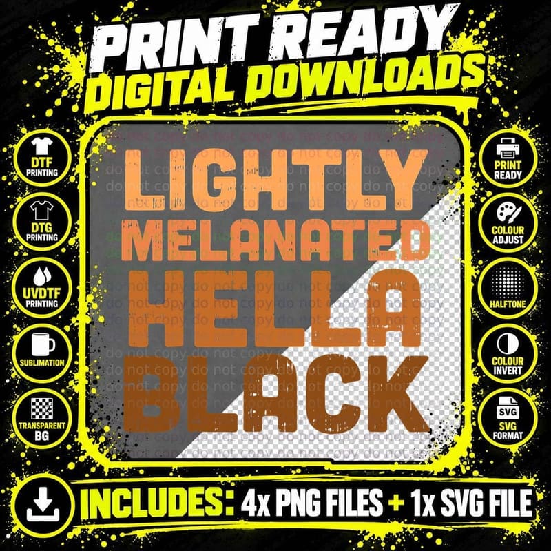 Lightly Melanated Hella Black History Melanin African Png SVG Digital Bundle