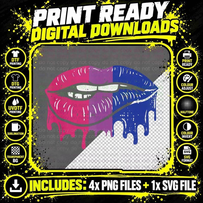 Lip Bite Retro Drip Art LGBT Bisexual Colors Gay F Png SVG Digital Bundle