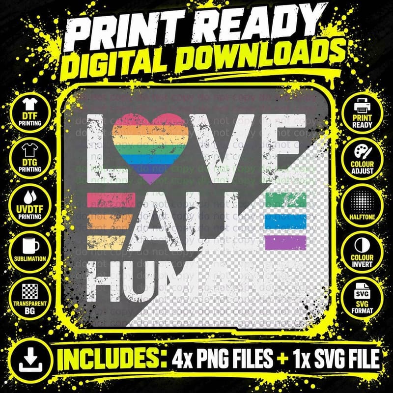Love All Humans Rainbow Flag LGBTQ Gay Lesb Png SVG Digital Bundle