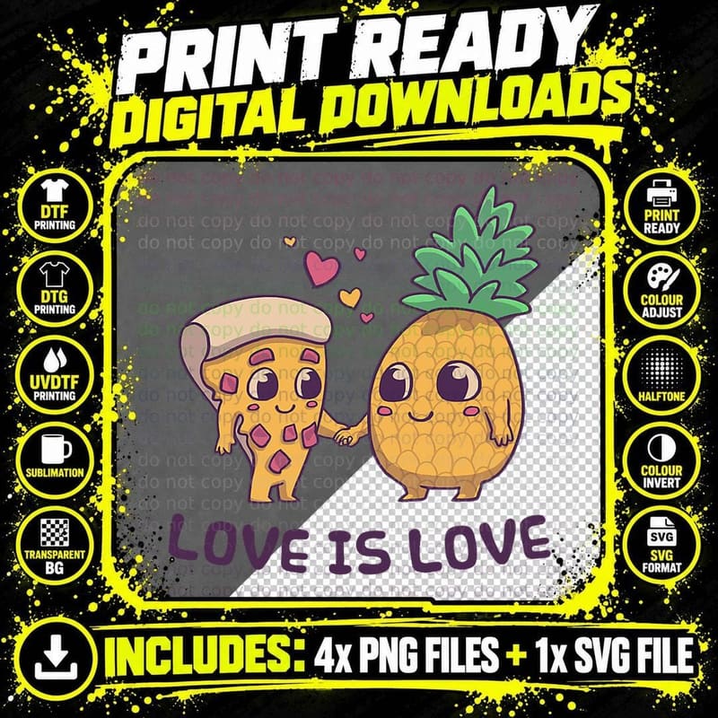 Love Cute Pride Pineapple Pizza T-Shirt Png SVG Digital Bundle