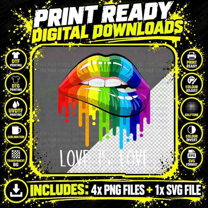 Love Is Love Rainbow Sexy Lips Cool LGBT Ga Png SVG Digital Bundle