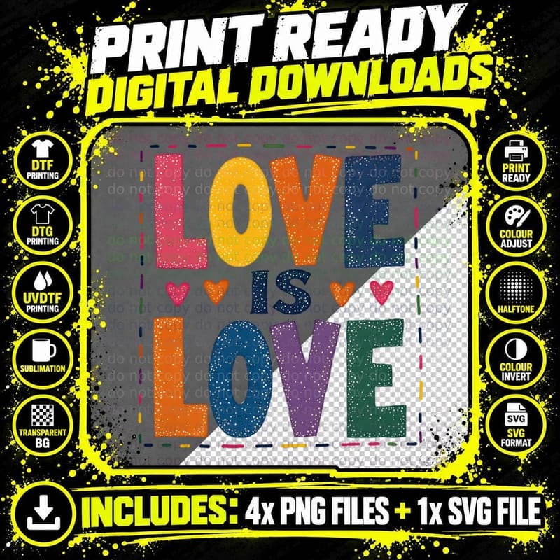 Love Is Love Stacked Speckled Multicolored Textured Png SVG Digital Bundle