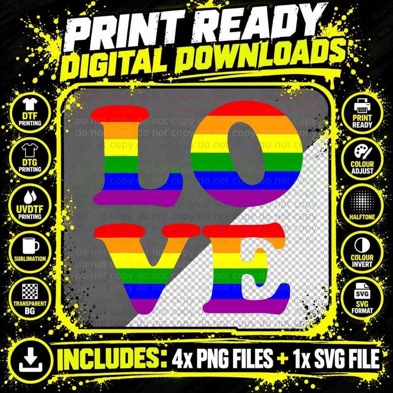 Love Rainbow Heart - Gay & Lesbian Men's Png SVG Digital Bundle