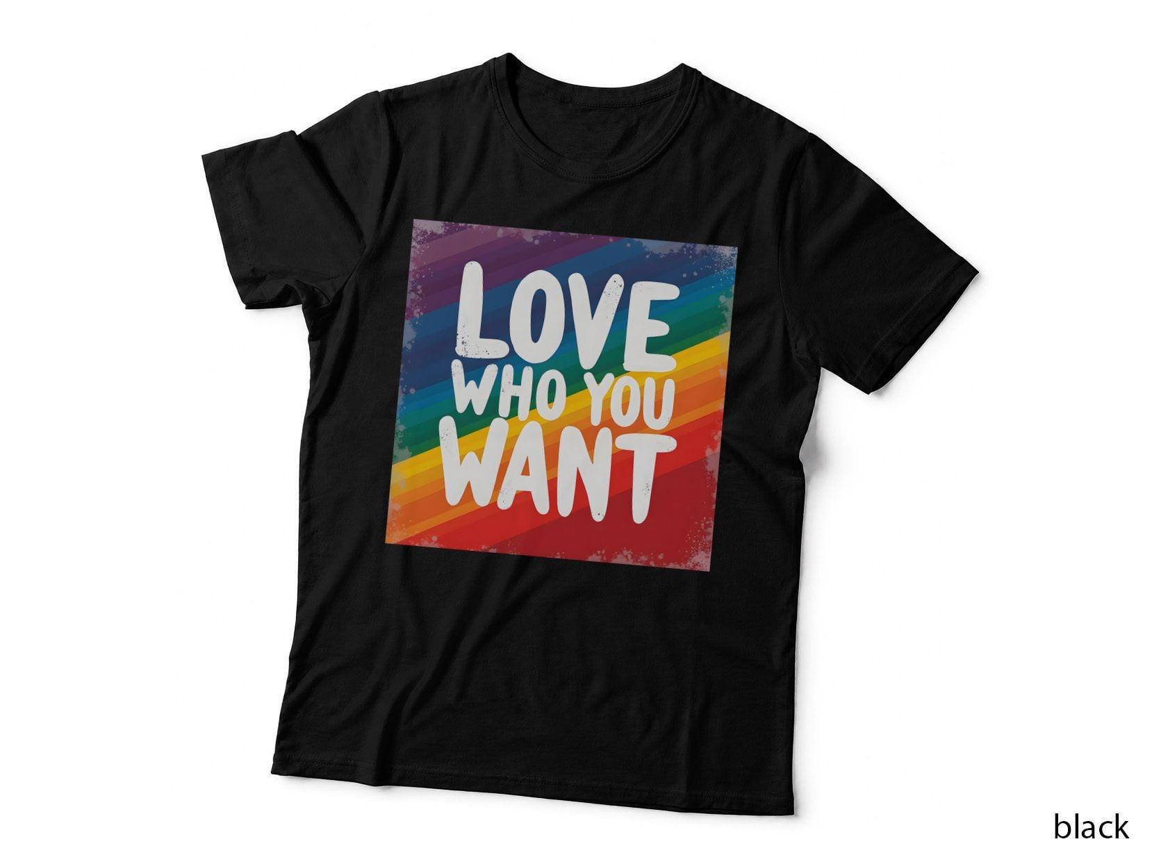 Love Who You Want Bold Rainbow Stripe Layered Textured Pride Graphic T-Shirt