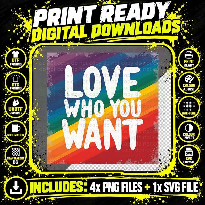 Love Who You Want Bold Rainbow Stripe Layered Textured Png SVG Digital Bundle
