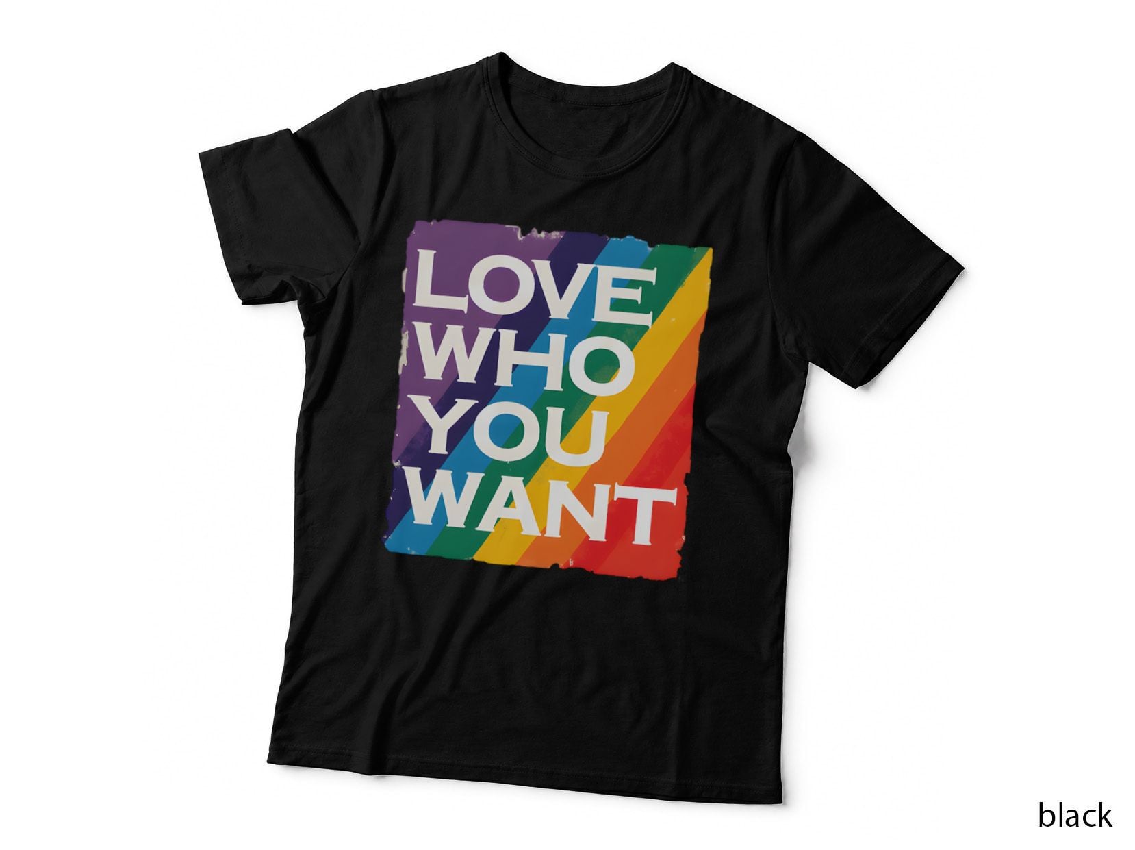 Love Who You Want Bold Rainbow Stripe Layered Textured Pride Statement T-Shirt