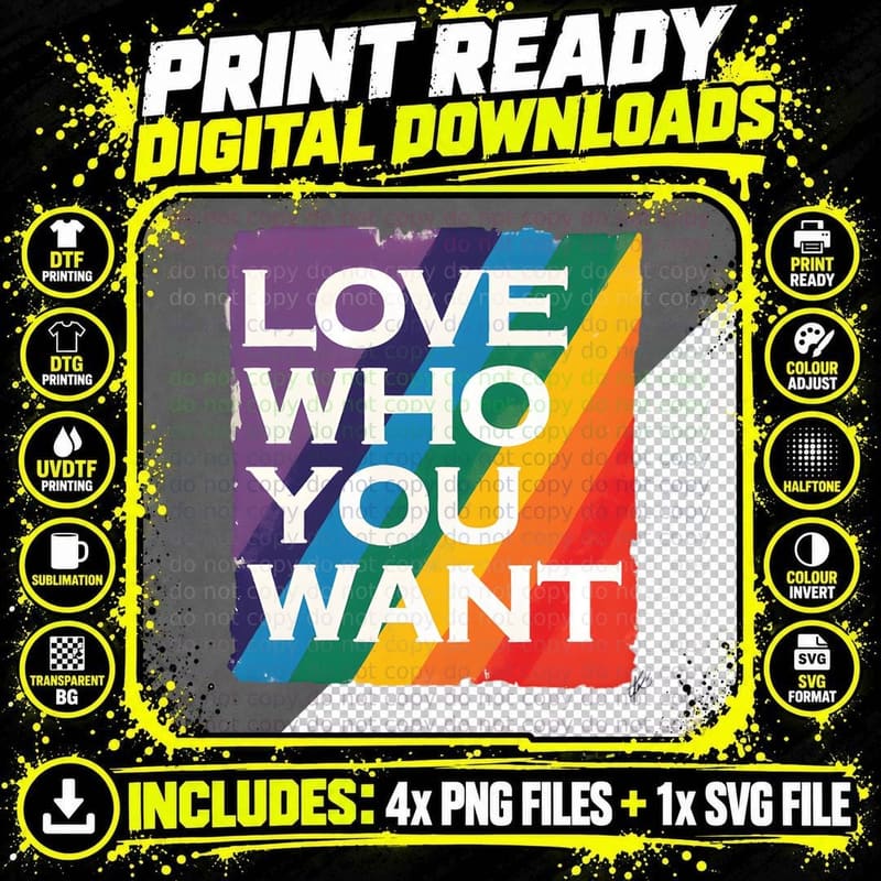 Love Who You Want Bold Rainbow Stripe Layered Textured Png SVG Digital Bundle