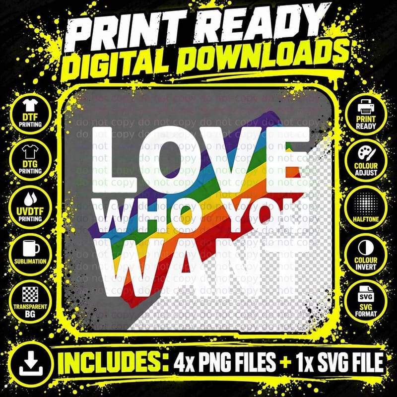Love Who You Want Rainbow Stripe Bold Layered Textured Png SVG Digital Bundle