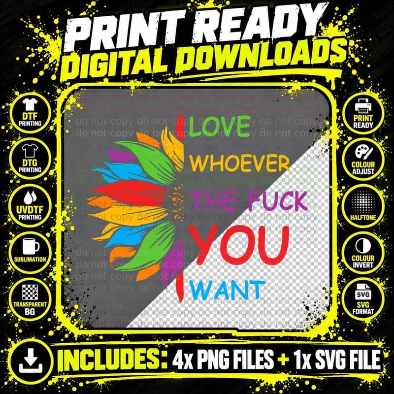 Love Whoever the F You Want LGBTQ Rainbow Pride Month Png SVG Digital Bundle
