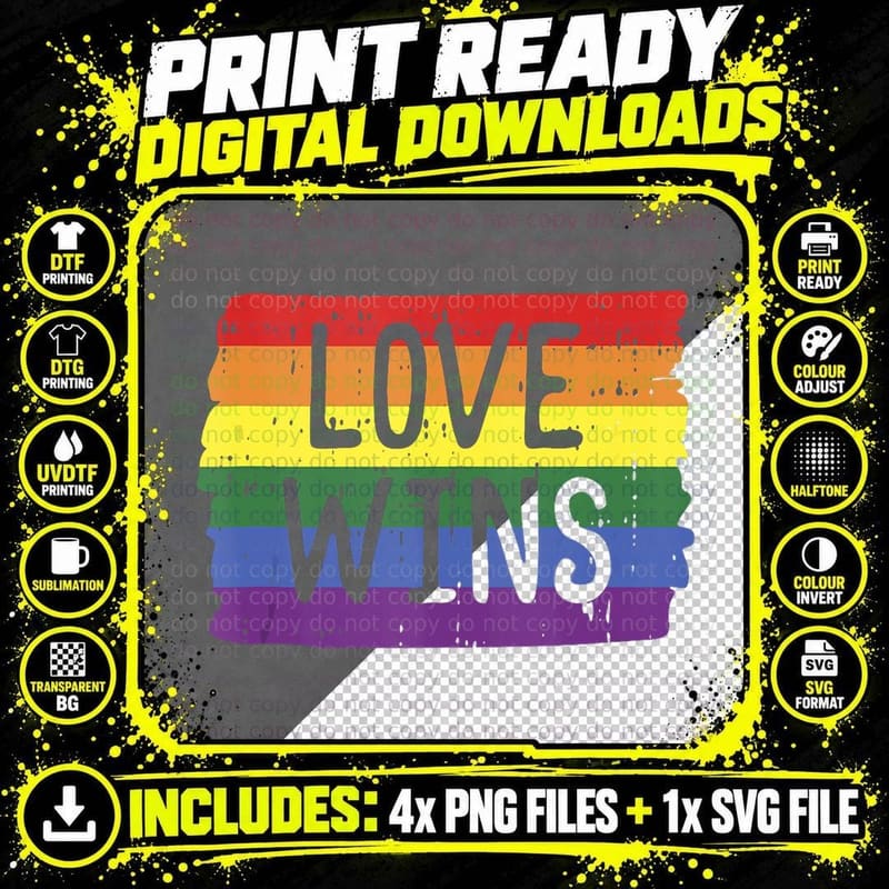 Love Wins Funny Rainbow Flag Gay LGBT Pride Support Gift Png SVG Digital Bundle
