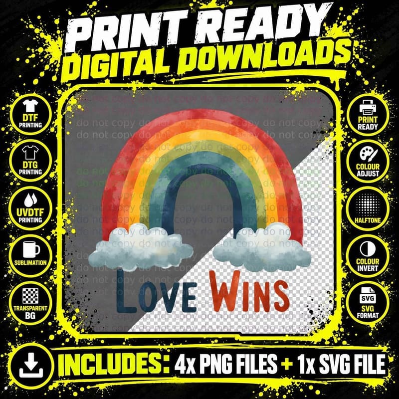 Love Wins Rainbow Arc Vibrant Dynamic Playful Font Pride Png SVG Digital Bundle