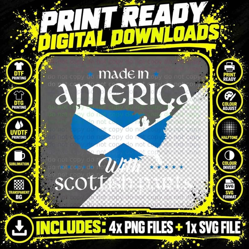 Made in America with Scottish Parts Scotland Pride Her Png SVG Digital Bundle
