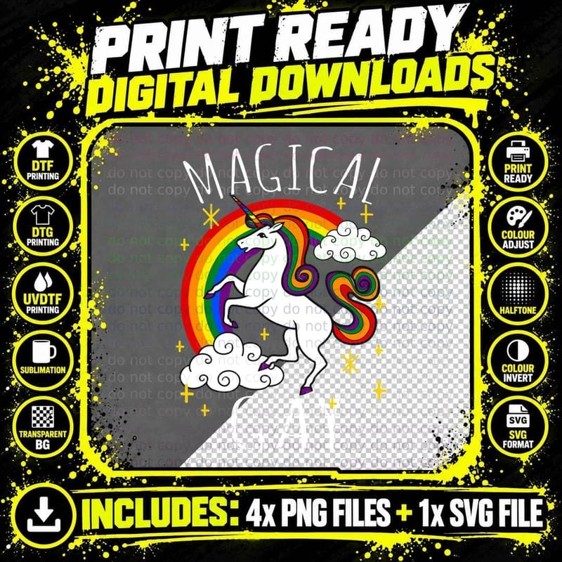 Magical Gay Pride Rainbow Unicorn T-Shirt Png SVG Digital Bundle
