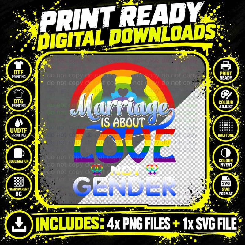 Marriage Love Not Gender T-Shirt, LGBTQ+ Pride Png SVG Digital Bundle