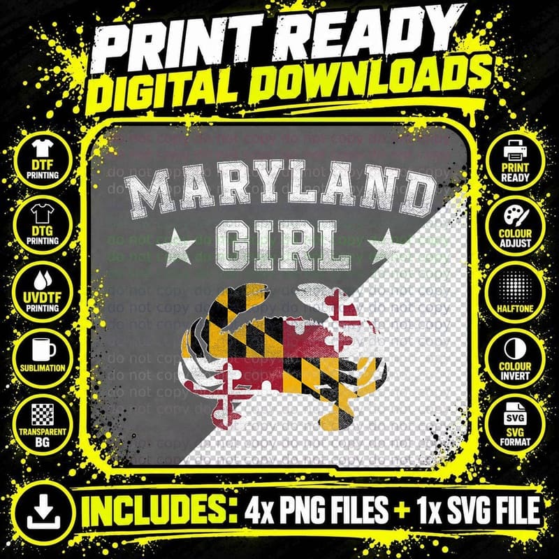 Maryland Girl Flag Blue Crab T Shirt - State Pride Retro Png SVG Digital Bundle