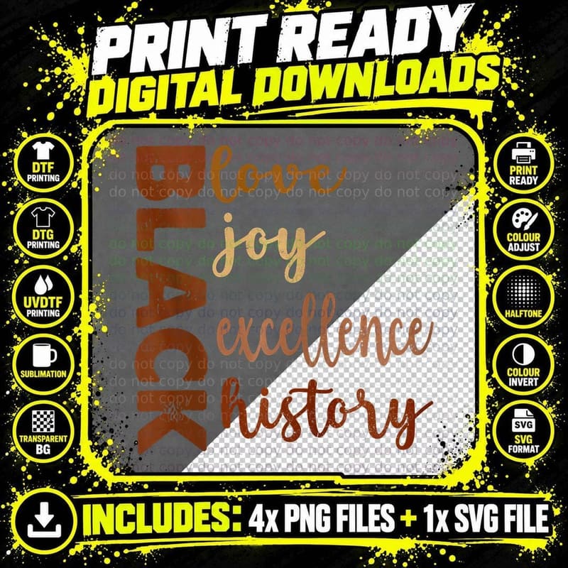 Melanin Black Love Joy Pride History Excellence Month Png SVG Digital Bundle