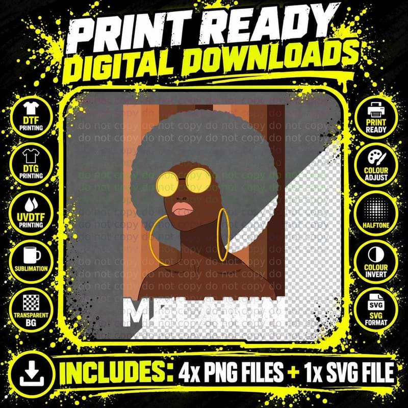 Melanin Queen Afro Lady African American History Black Png SVG Digital Bundle