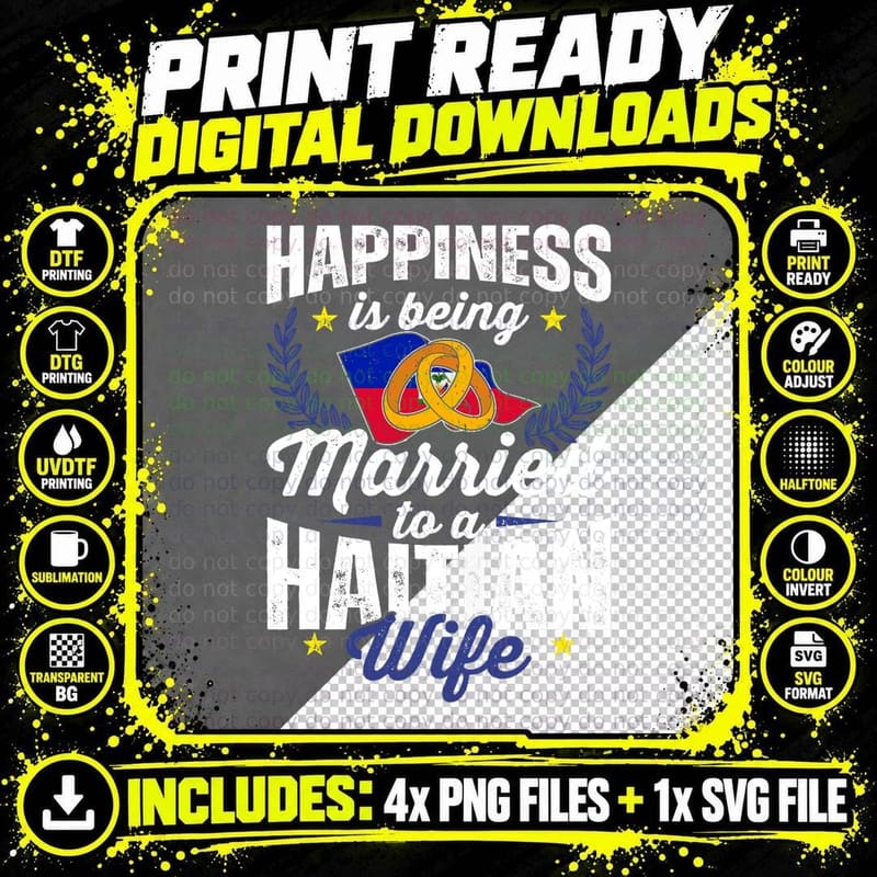 Mens My Wife Is Haitian Haiti Pride Married Flag Wedded Png SVG Digital Bundle