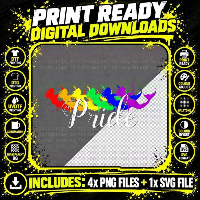 Mermaid Gay Pride Month LGBT Rainbow Transgender L Png SVG Digital Bundle