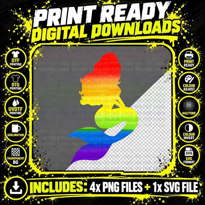 Mermaid Pride Gay Pride Parade Rainbow Mermaid T-Shirt Png SVG Digital Bundle