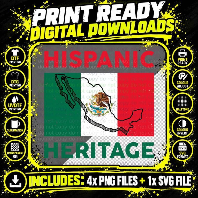 Mexican Flag Hispanic Heritage Month Mexico Pride T-Shirt Png SVG Digital Bundle