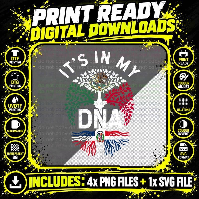 Mexican and Dominican DNA Mixed Flag Gift Heritage Pride Png SVG Digital Bundle