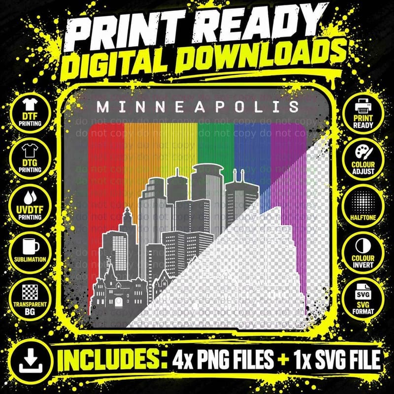 Minneapolis Minnesota LGBT Pride Rainbow Flag T-Shirt Png SVG Digital Bundle