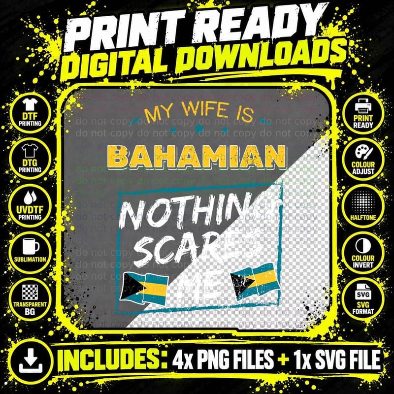 My Wife Is Bahamian Bahamas Heritage Roots Flag Pride Png SVG Digital Bundle